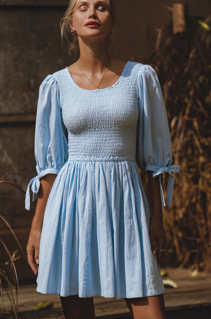 Jolie Puff Sleeve Linen Mini Dress-0
