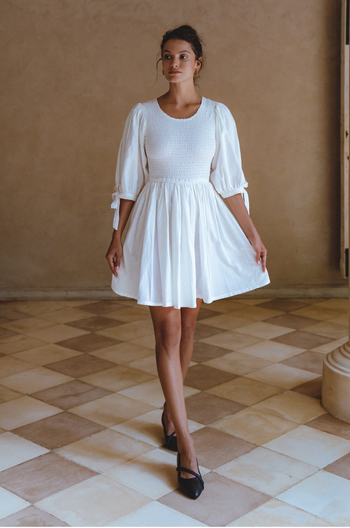Jolie Puff Sleeve Linen Mini Dress-8