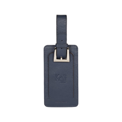 K0006DB | Luggage tag made of genuine full-grain leather with light grain. Blue color. Adjustable strap. Size: 12 x 6.5 x 1 cm - Packaging: hard bottom/cover Gift Box-0