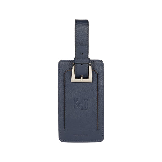 K0006DB | Luggage tag made of genuine full-grain leather with light grain. Blue color. Adjustable strap. Size: 12 x 6.5 x 1 cm - Packaging: hard bottom/cover Gift Box-0
