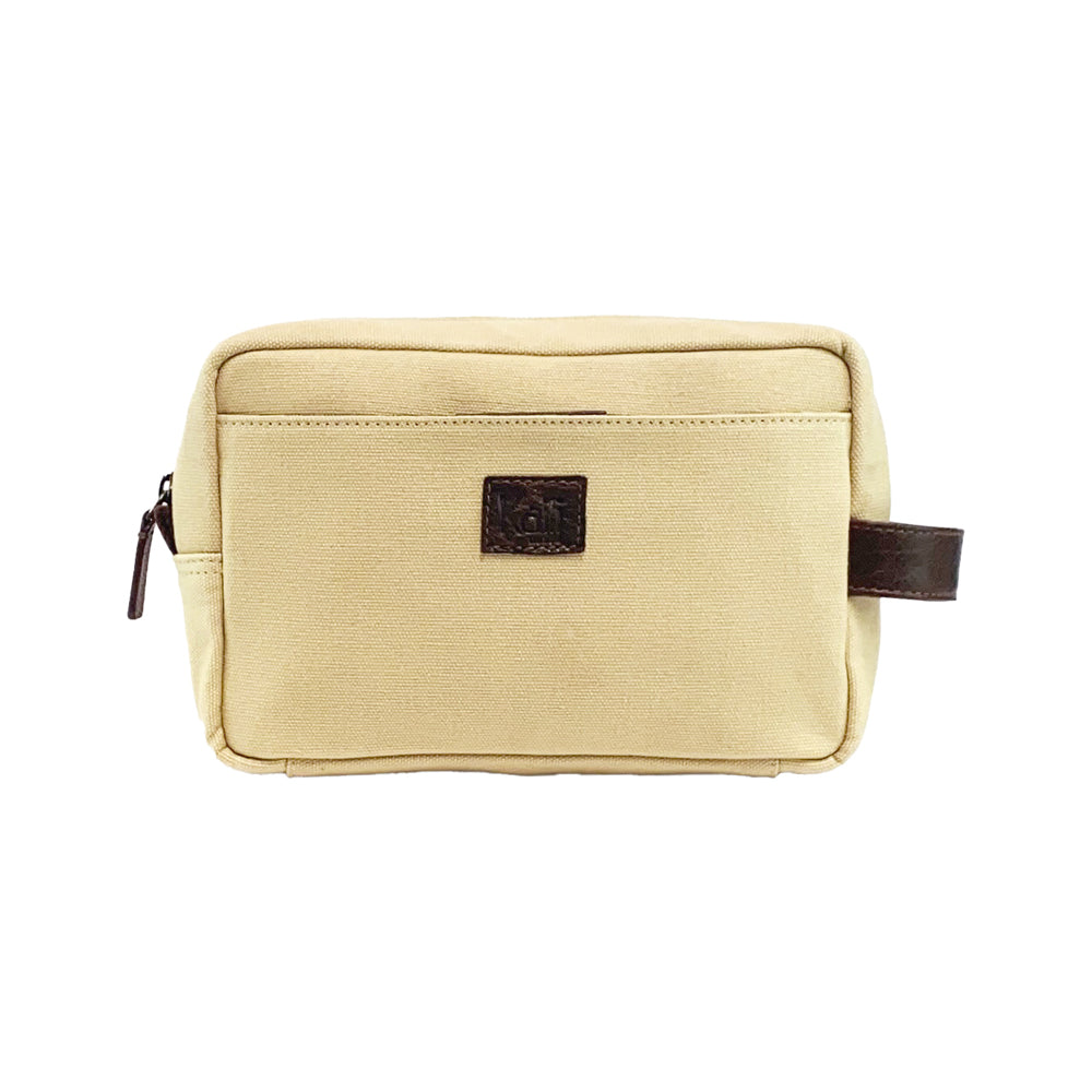 K0014GB | Canvas/Vera full-grain leather beauty case, foxed. Rope/Brown head color. Side handle. Zipper closure. Dimensions: 24 x 15 x 9 cm. Packaging: Tnt bag.-1