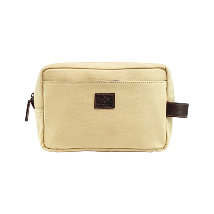 K0014GB | Canvas/Vera full-grain leather beauty case, foxed. Rope/Brown head color. Side handle. Zipper closure. Dimensions: 24 x 15 x 9 cm. Packaging: Tnt bag.-1