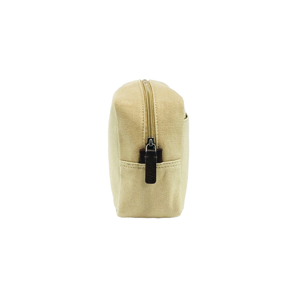 K0014GB | Canvas/Vera full-grain leather beauty case, foxed. Rope/Brown head color. Side handle. Zipper closure. Dimensions: 24 x 15 x 9 cm. Packaging: Tnt bag.-2
