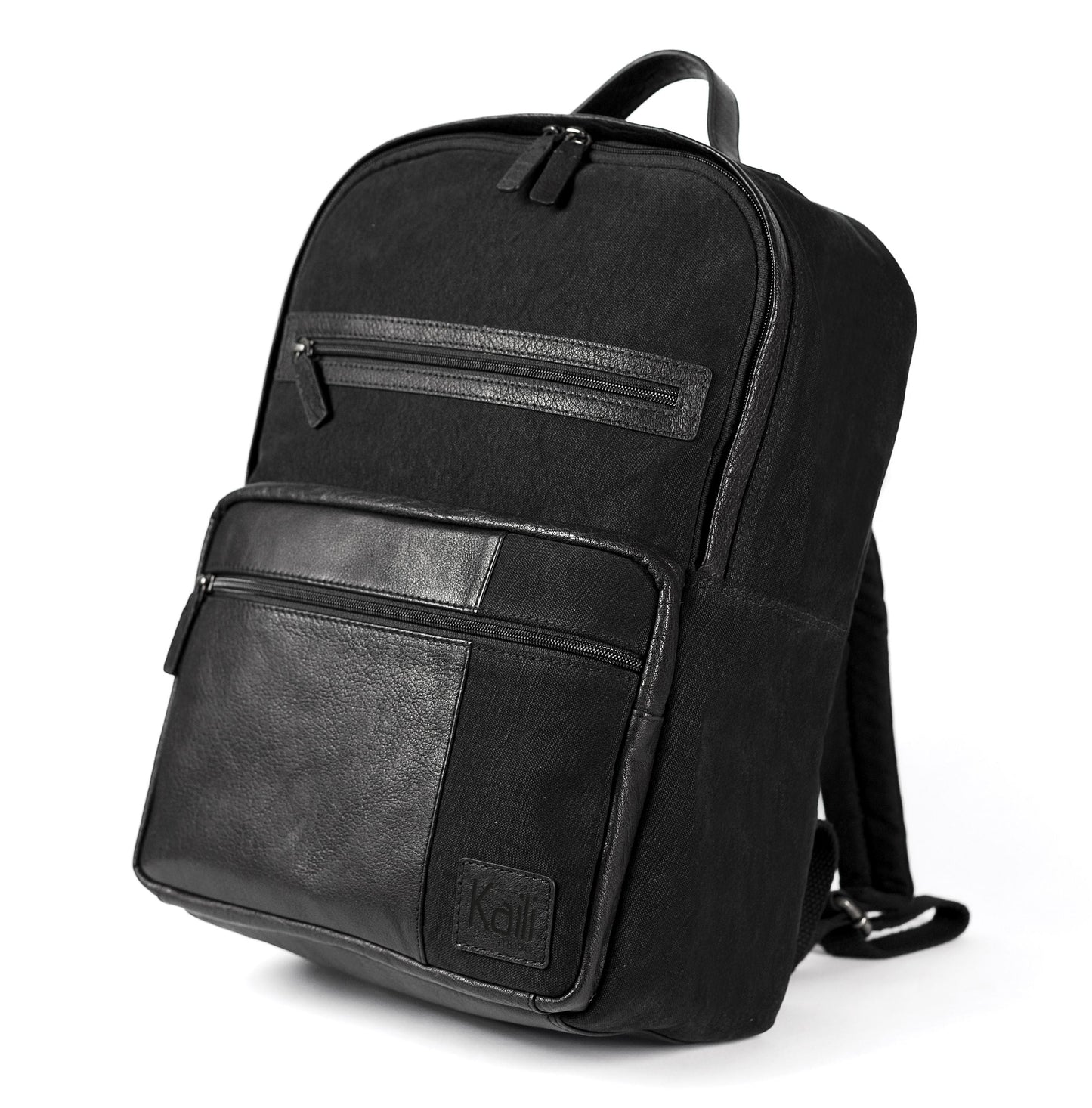 K0023AB | Canvas/Vera Leather Notebook Backpack, full grain, flyaway - Black Color. Nickel Antique accessories, Zipper closure. Dimensions: 29 x 40 x15 cm. Packaging: Tnt bag-0