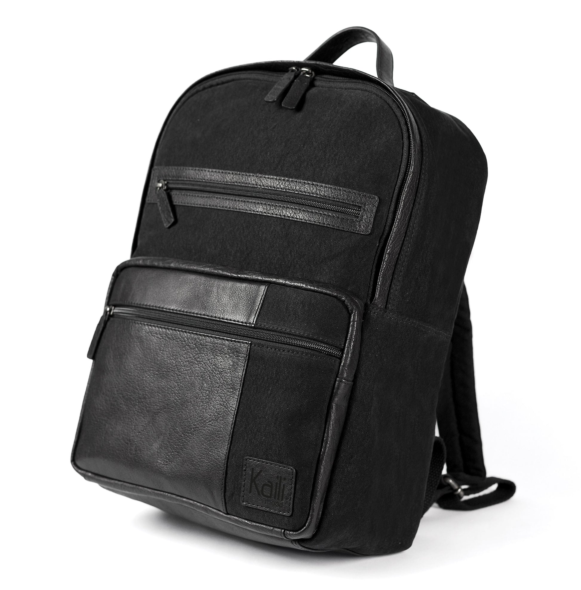 K0023AB | Canvas/Vera Leather Notebook Backpack, full grain, flyaway - Black Color. Nickel Antique accessories, Zipper closure. Dimensions: 29 x 40 x15 cm. Packaging: Tnt bag-0