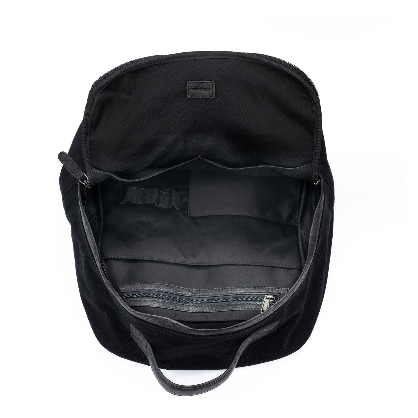 K0023AB | Canvas/Vera Leather Notebook Backpack, full grain, flyaway - Black Color. Nickel Antique accessories, Zipper closure. Dimensions: 29 x 40 x15 cm. Packaging: Tnt bag-2