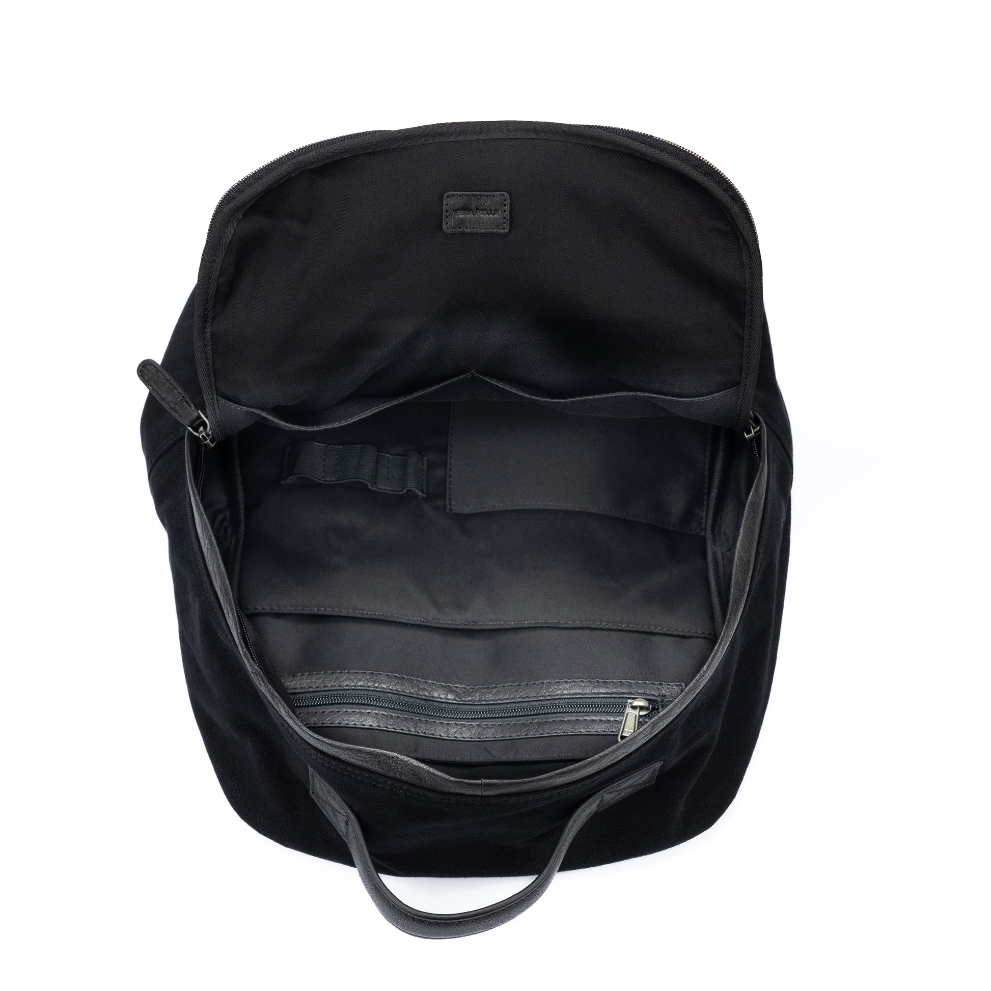 K0023AB | Canvas/Vera Leather Notebook Backpack, full grain, flyaway - Black Color. Nickel Antique accessories, Zipper closure. Dimensions: 29 x 40 x15 cm. Packaging: Tnt bag-2