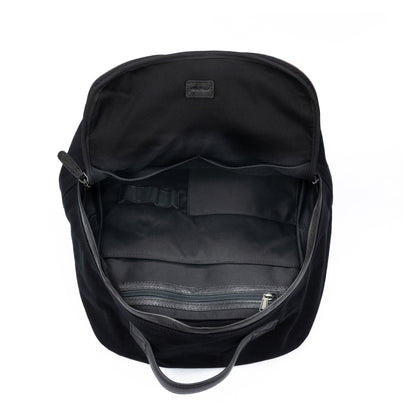 K0023AB | Canvas/Vera Leather Notebook Backpack, full grain, flyaway - Black Color. Nickel Antique accessories, Zipper closure. Dimensions: 29 x 40 x15 cm. Packaging: Tnt bag-2