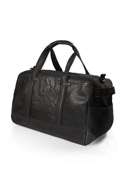 K0024AB | Canvas/Vera Leather Travel Duffle Bag, full-grain, ruffled - Black Color. Nickel Antique Accessories, Zipper Closure. Dimensions: 48 x 31 x 22 cm - Packaging: Tnt bag-0