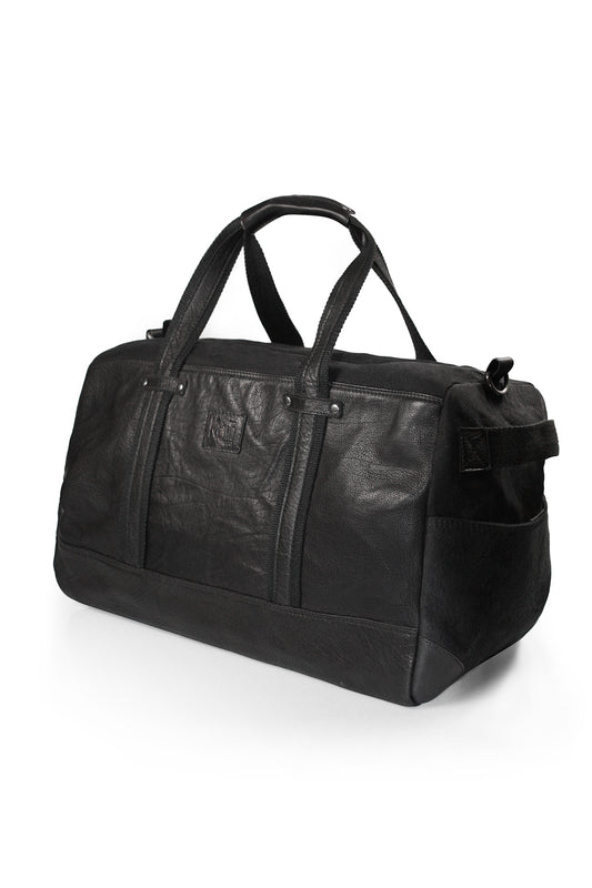 K0024AB | Canvas/Vera Leather Travel Duffle Bag, full-grain, ruffled - Black Color. Nickel Antique Accessories, Zipper Closure. Dimensions: 48 x 31 x 22 cm - Packaging: Tnt bag-0