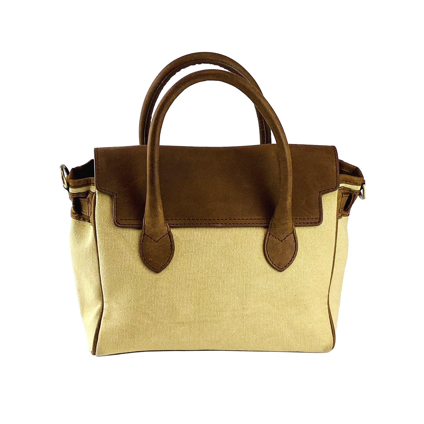 K0042ALCB | Canvas/Vera Leather Mini Hand Bag Made in Italy. Removable shoulder strap. Antique Brass metal snap hook attachments - Rope color - Dimensions: 24 x 20 x 12 cm.-4