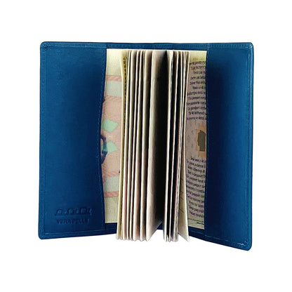 K10237MB | Passport cover in genuine full-grain leather, with light grain. Blue Jeans color. Size when closed: 10 x 14 x 1 cm - Packaging: hard bottom/cover Gift Box-2