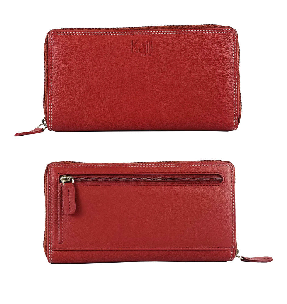 K10238VB | Women's wallet in genuine full-grain leather, with light grain. Red color. Size when closed: 18.5 x 10 x 2.5 cm. Packaging: hard bottom/cover Gift Box-0
