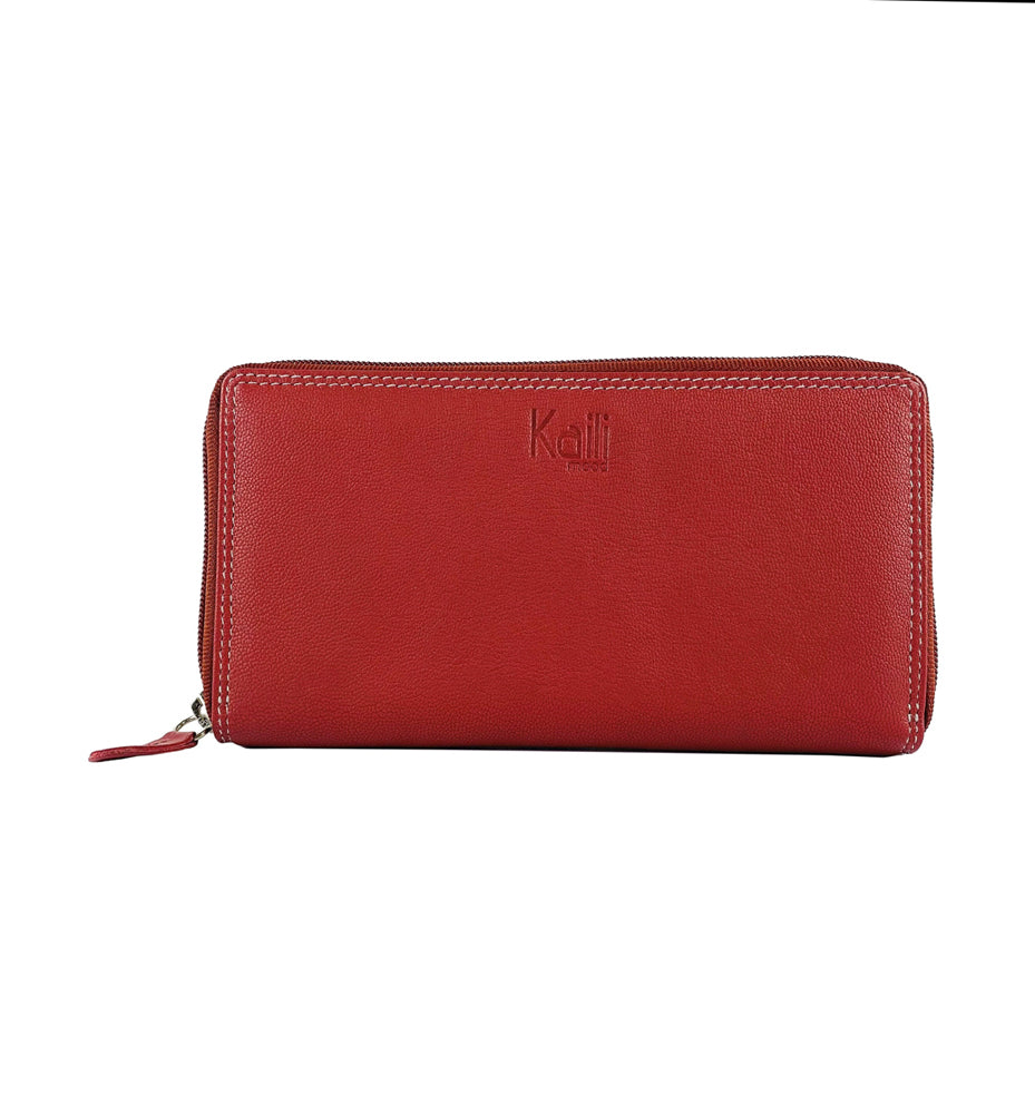 K10238VB | Women's wallet in genuine full-grain leather, with light grain. Red color. Size when closed: 18.5 x 10 x 2.5 cm. Packaging: hard bottom/cover Gift Box-1