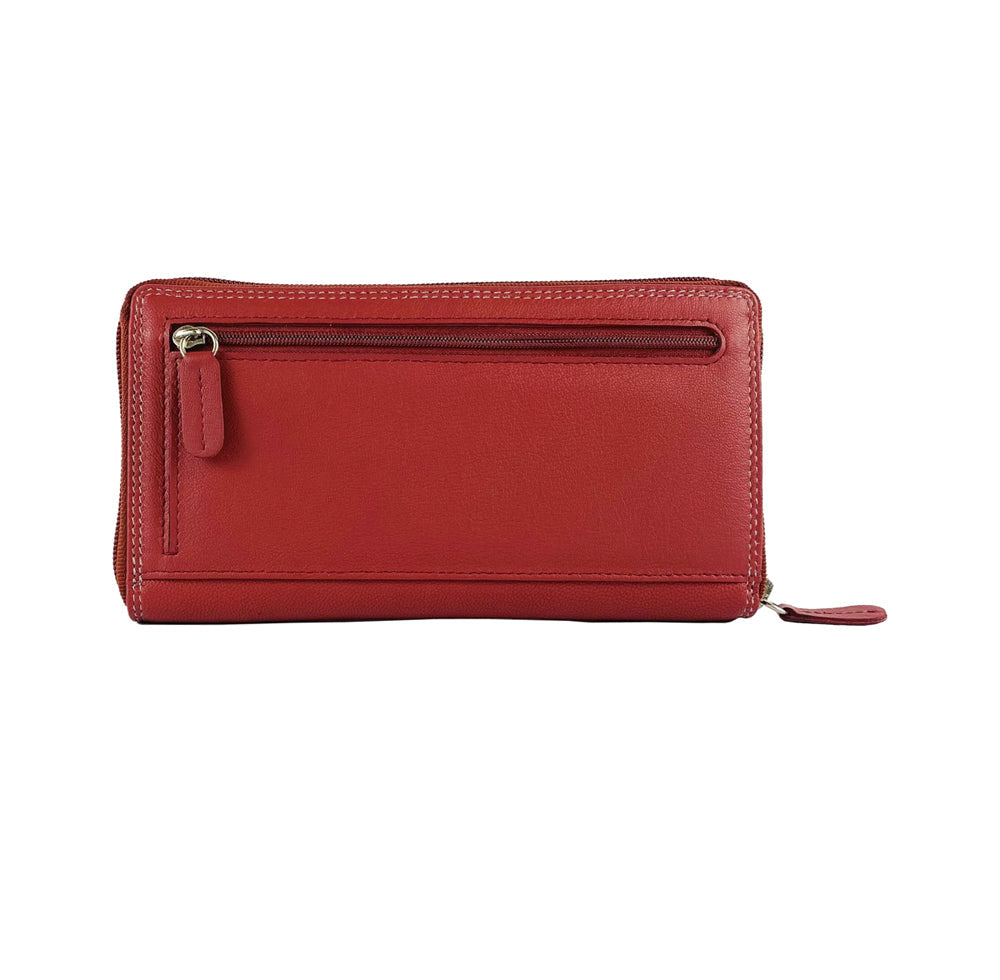 K10238VB | Women's wallet in genuine full-grain leather, with light grain. Red color. Size when closed: 18.5 x 10 x 2.5 cm. Packaging: hard bottom/cover Gift Box-2