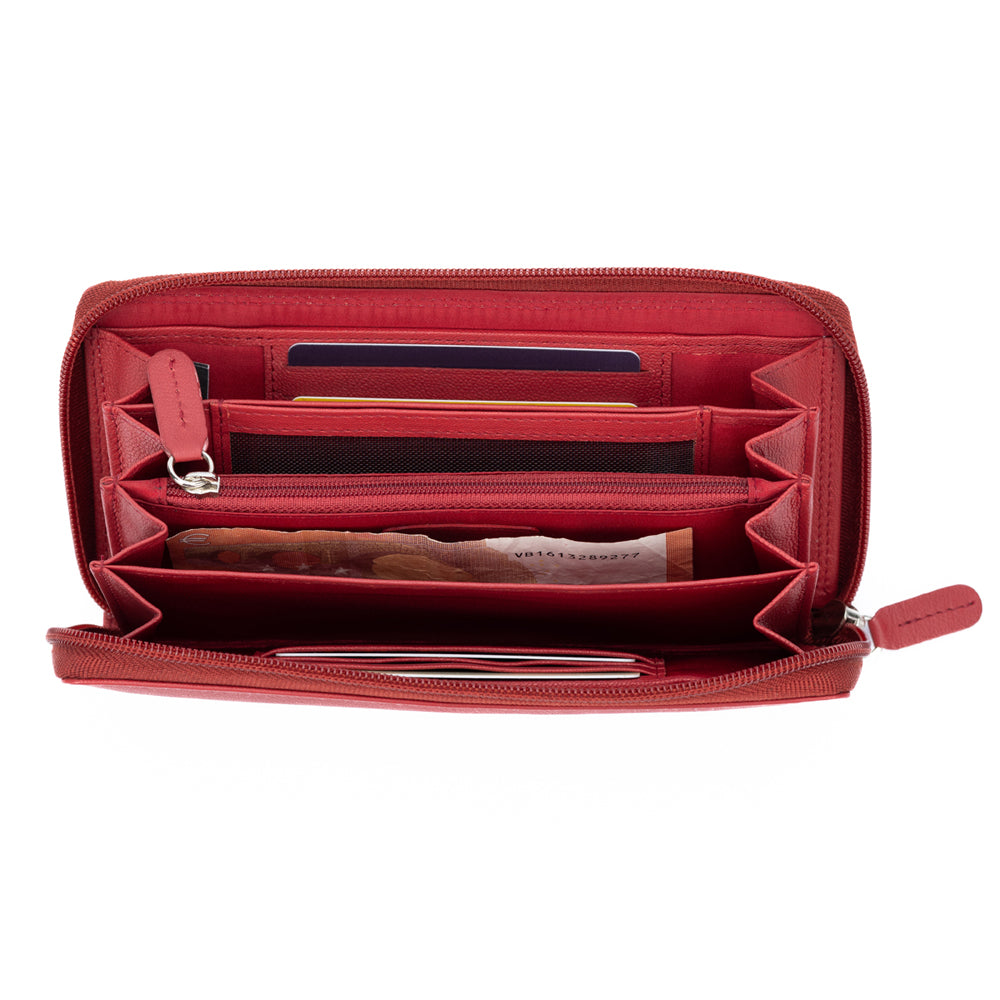 K10238VB | Women's wallet in genuine full-grain leather, with light grain. Red color. Size when closed: 18.5 x 10 x 2.5 cm. Packaging: hard bottom/cover Gift Box-3
