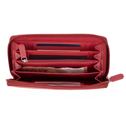 K10238VB | Women's wallet in genuine full-grain leather, with light grain. Red color. Size when closed: 18.5 x 10 x 2.5 cm. Packaging: hard bottom/cover Gift Box-3