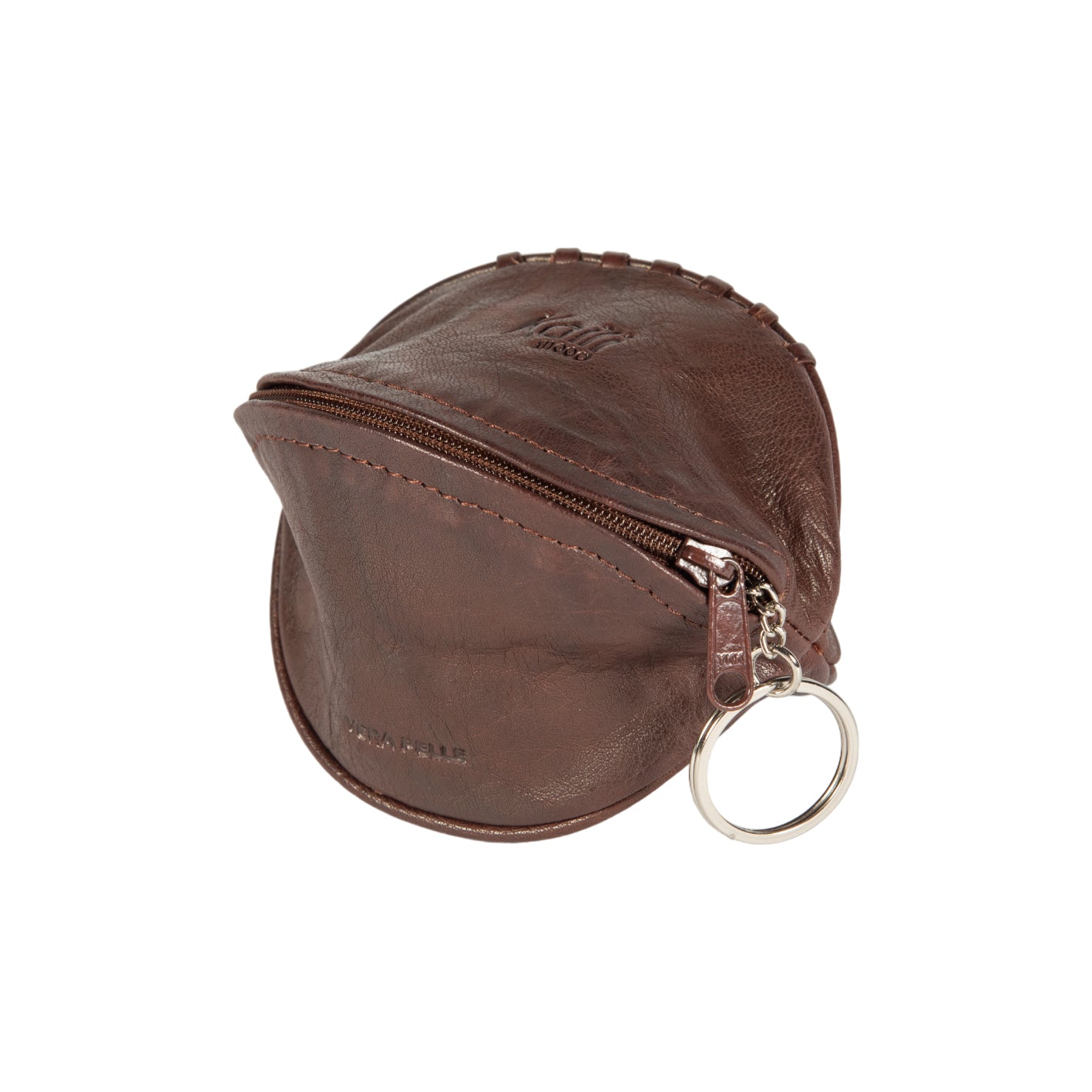 K10655BB | Mini clutch/keychain made of genuine full-grain leather, Volanata. Dark Brown color. Polished Nickel Accessories. Dimensions: 12.5 x 7.5 x 7.5 cm. Packaging: Tnt bag-0