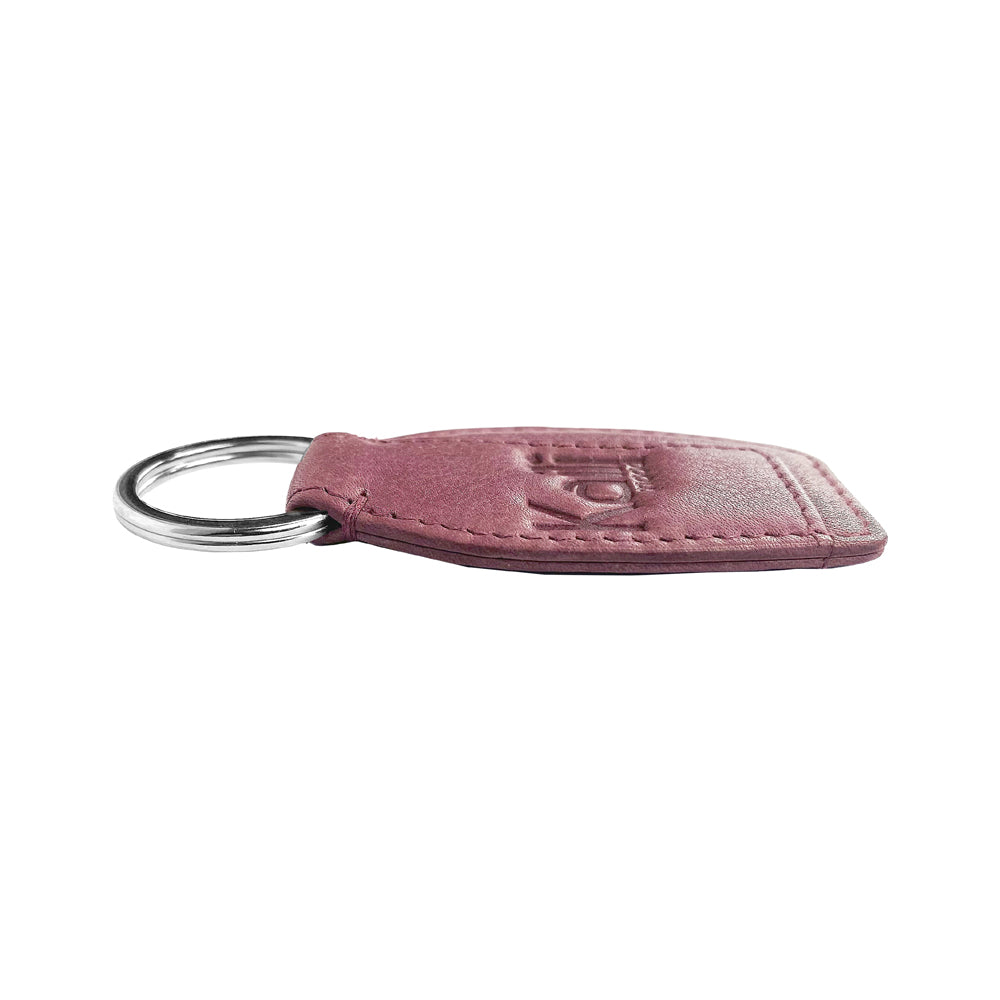 K10753NB | Genuine full-grain leather key ring, with light grain. Mauve color. Polished Nickel Ring. Total dimensions: 3.5 x 9 x 0.5 cm. Packaging: hard bottom/cover Gift Box-2