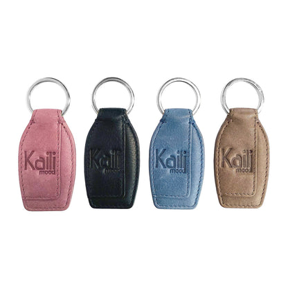 K10753NB | Genuine full-grain leather key ring, with light grain. Mauve color. Polished Nickel Ring. Total dimensions: 3.5 x 9 x 0.5 cm. Packaging: hard bottom/cover Gift Box-3