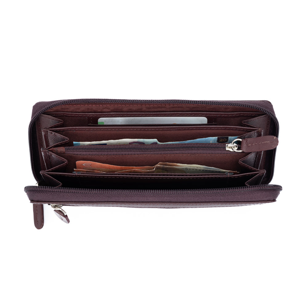 K10838XB | Women's Wallet in Saffiano Genuine Leather. Bordeaux color. 6 credit card slots. Size when closed: 18.5 x 10 x 2.5 cm. Packaging: hard bottom/cover Gift Box-2