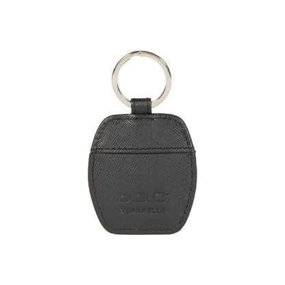 K10854AB | Saffiano Vera Pelle keychain. Black color. Polished Nickel key ring. Total dimensions: 5.5 x 9.5 x 0.5 cm. Packaging: hard bottom/cover Gift Box-1