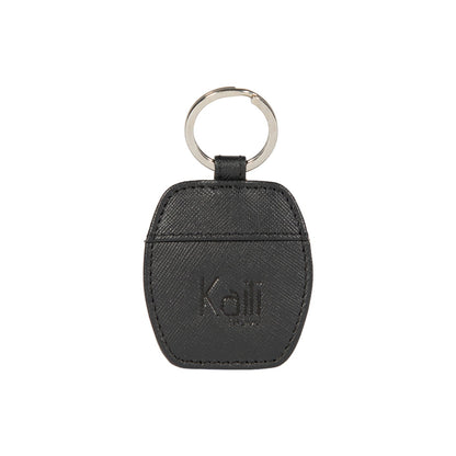 K10854AB | Saffiano Vera Pelle keychain. Black color. Polished Nickel key ring. Total dimensions: 5.5 x 9.5 x 0.5 cm. Packaging: hard bottom/cover Gift Box-0