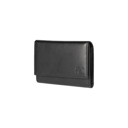 K11433AB | Women's wallet in genuine full-grain leather, with light grain. Black color. Size when closed: 14 x 10.5 x 2.5 cm. Packaging: hard bottom/cover Gift Box-0