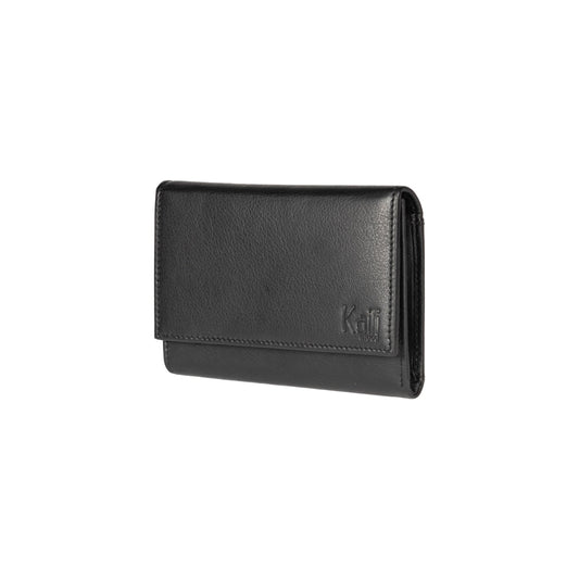 K11433AB | Women's wallet in genuine full-grain leather, with light grain. Black color. Size when closed: 14 x 10.5 x 2.5 cm. Packaging: hard bottom/cover Gift Box-0