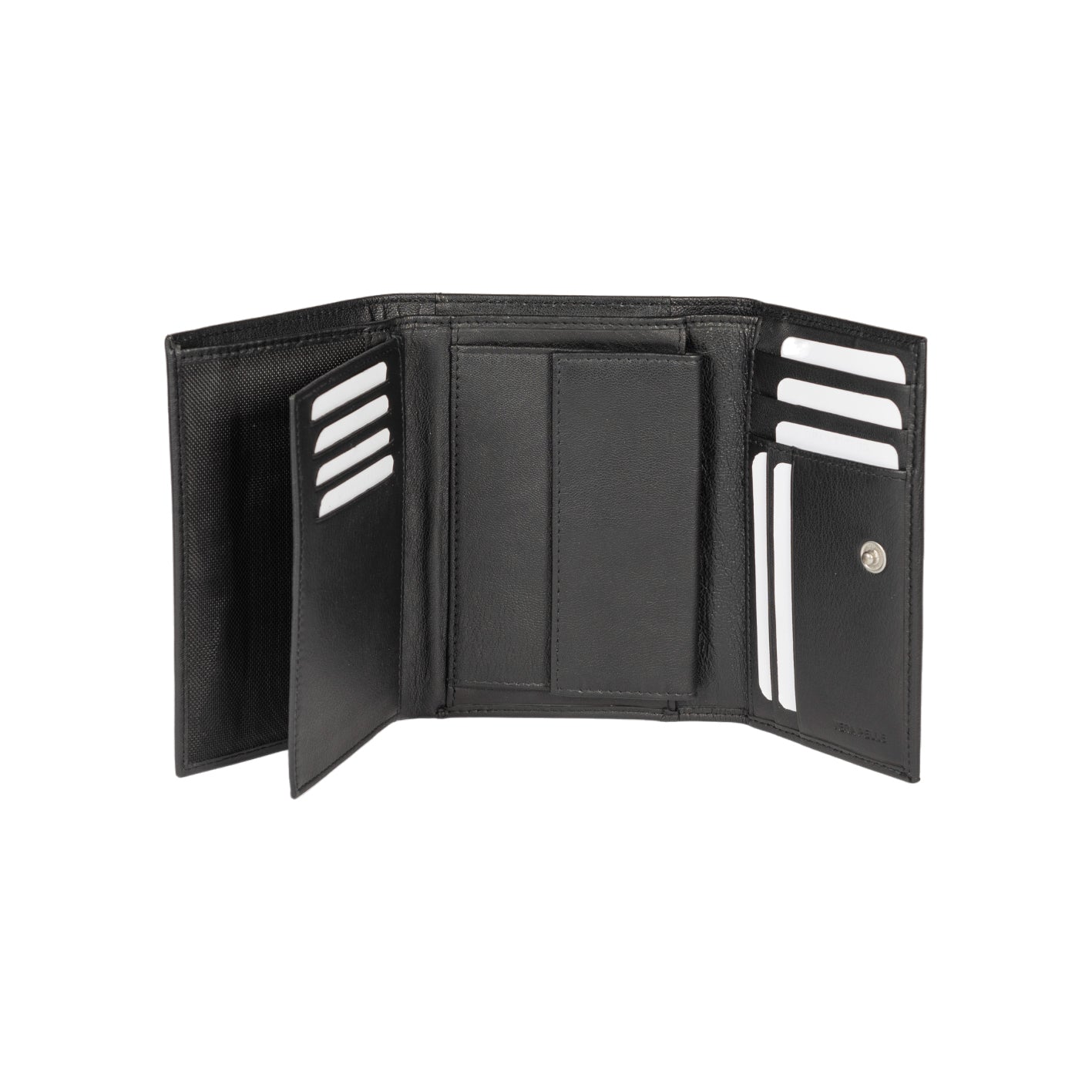 K11433AB | Women's wallet in genuine full-grain leather, with light grain. Black color. Size when closed: 14 x 10.5 x 2.5 cm. Packaging: hard bottom/cover Gift Box-1