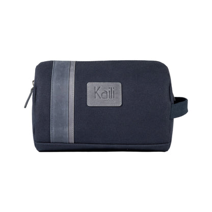 K2005DF | Beauty Case in Canvas 100% Cotton/Full Grain Leather, Naked. Blue color. Side handle. Zipper closure. Dimensions: 25 x 15 x 17 cm. Packaging: Tnt bag-1