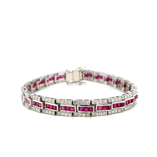 Ruby and Diamond Bracelet in 14K White Gold - KGD 41409-0
