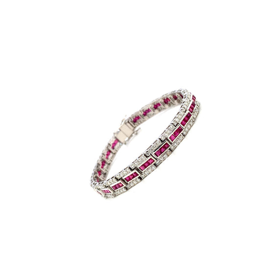Ruby and Diamond Bracelet in 14K White Gold - KGD 41409-1