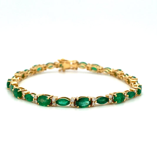 Emerald and Diamond Bracelet in 14K Yellow Gold - KGD 41429-0