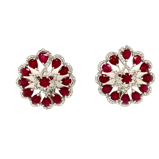 Ruby and Diamond Earring in 18K White Gold - KGT 32530-0