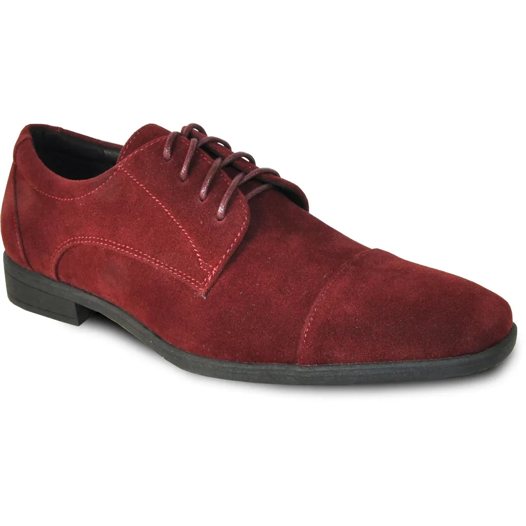 Men's burgundy vegan suede Oxford dress shoes by Tux-USA, featuring classic lace-up design and sleek style.