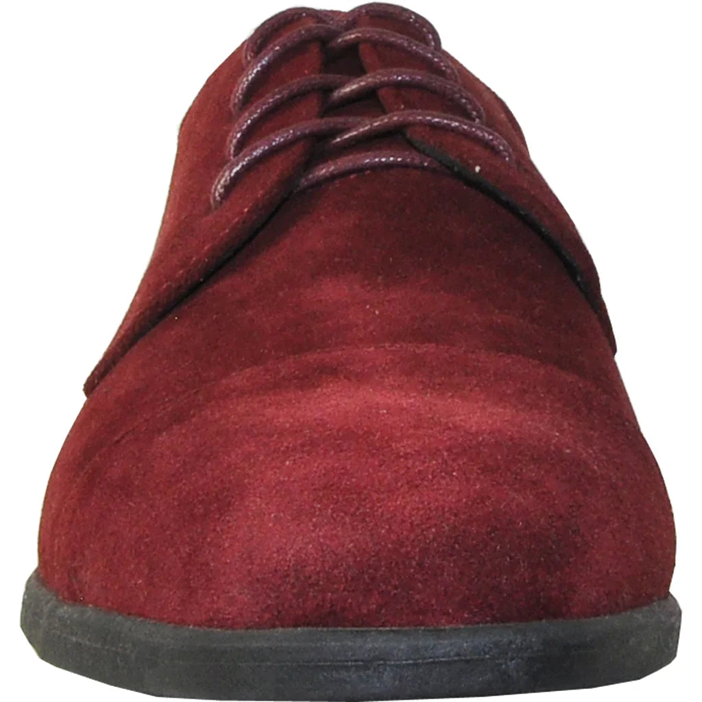 Men's burgundy vegan suede Oxford dress shoes by Tux-USA, featuring classic lace-up design and sleek formal style.