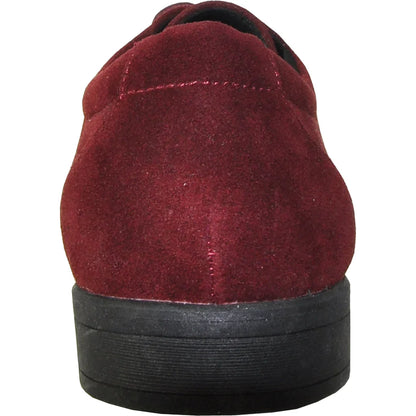 Men's burgundy vegan suede Oxford dress shoes by Tux-USA featuring classic lace-up design and sleek formal style.