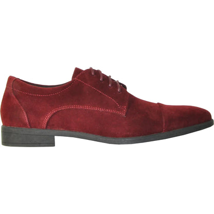 Men's burgundy vegan suede Oxford dress shoes by Tux-USA, featuring classic lace-up style and sleek design.