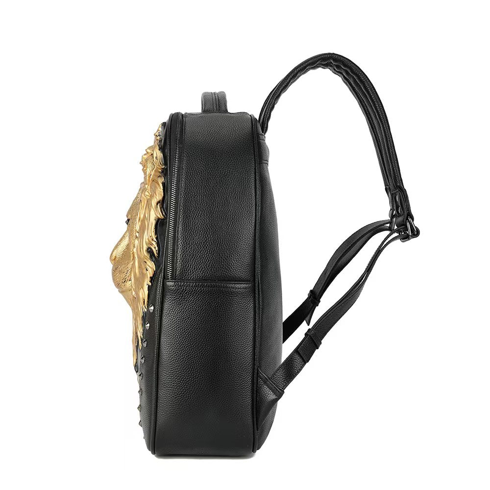 3D Leather Backpack 3D Lion Head Modeling outdoor Backpack Travel Computer Bags Small-2