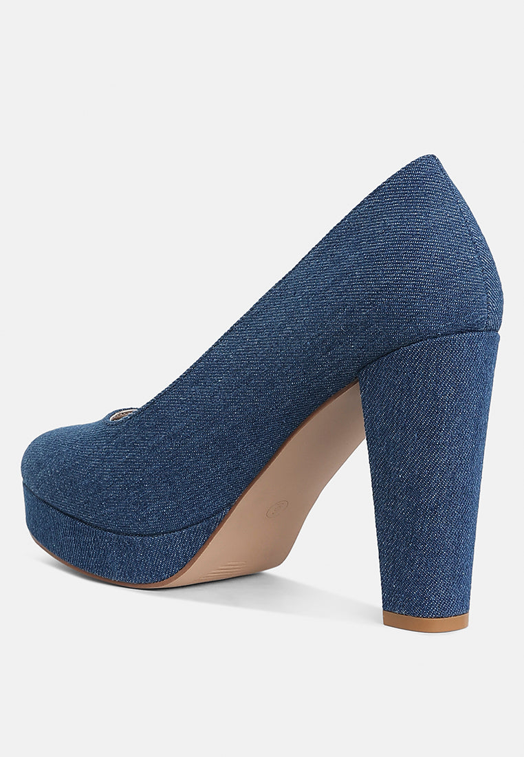 Kostur Denim Block Heel Pumps-2
