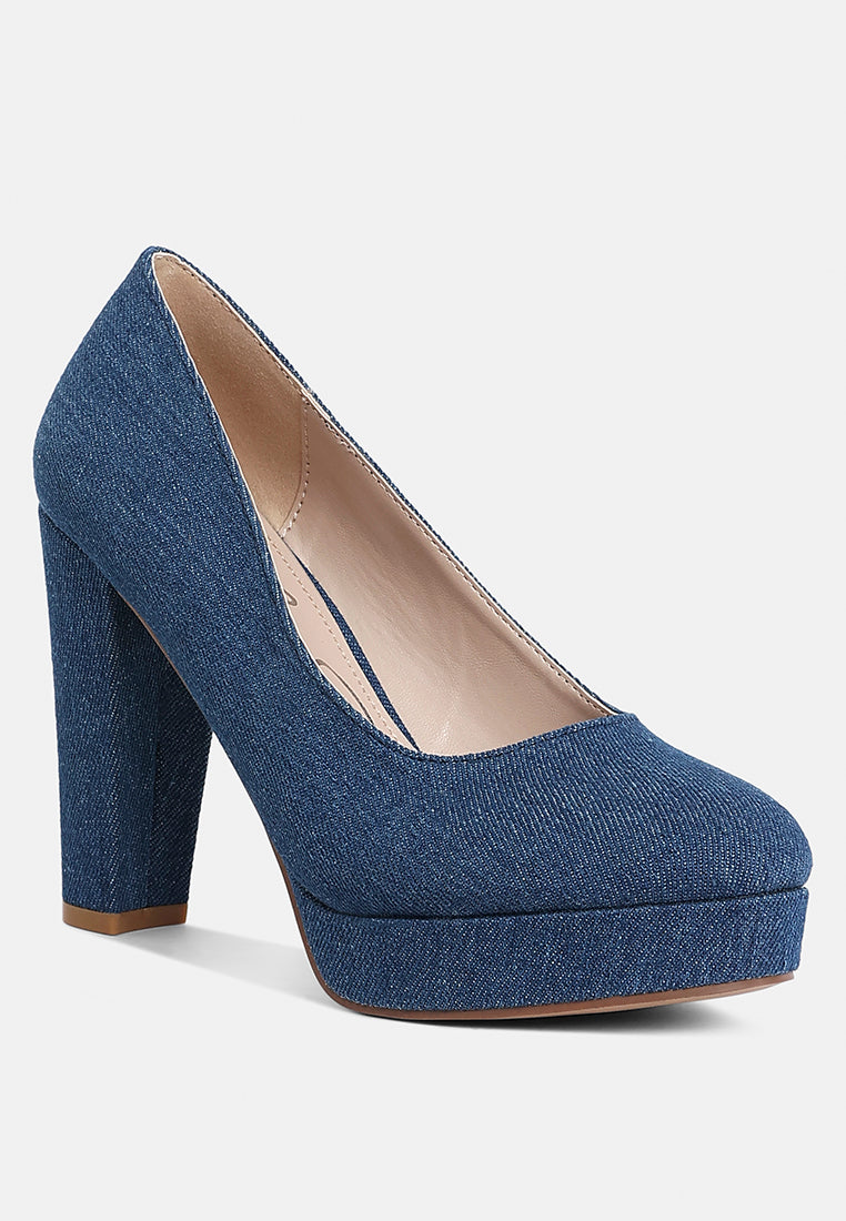 Kostur Denim Block Heel Pumps-1