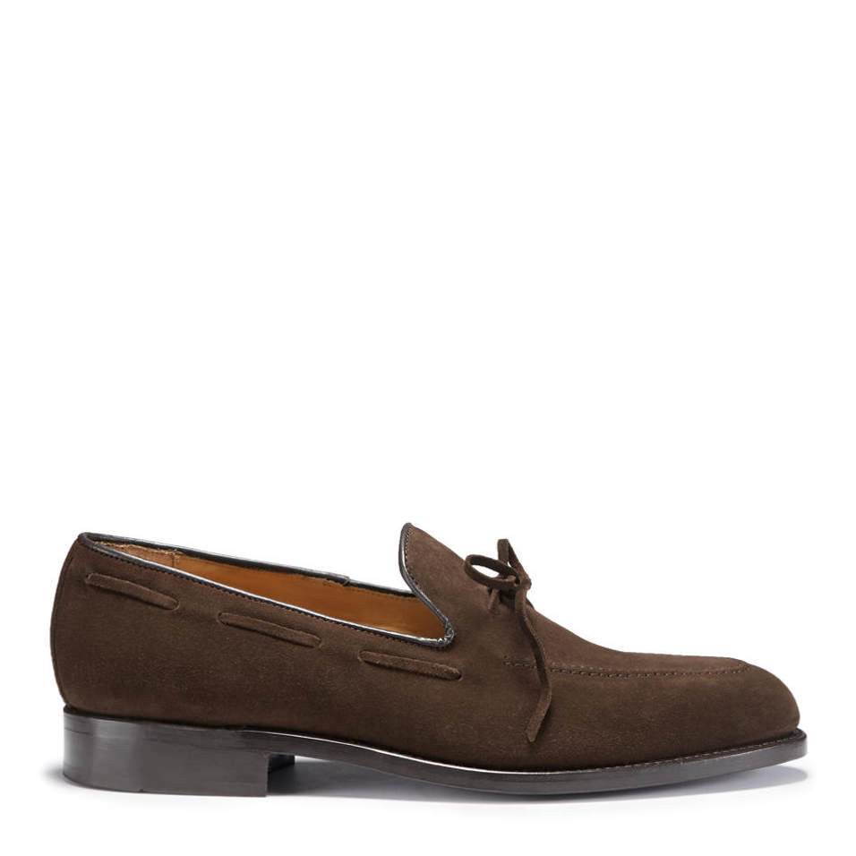 Brown Suede Goodyear Welted Laced Loafers-0