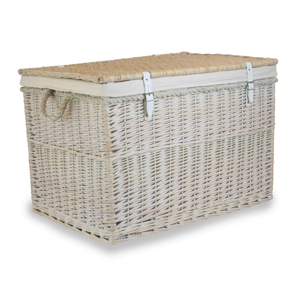 Large Whitewash Finish Storage Wicker Basket-0