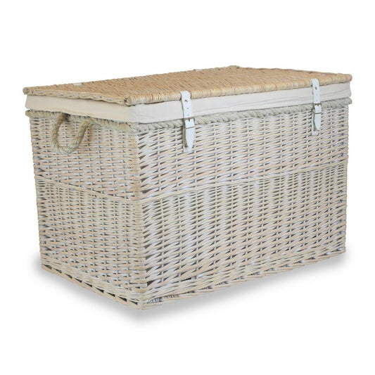 Large Whitewash Finish Storage Wicker Basket-0