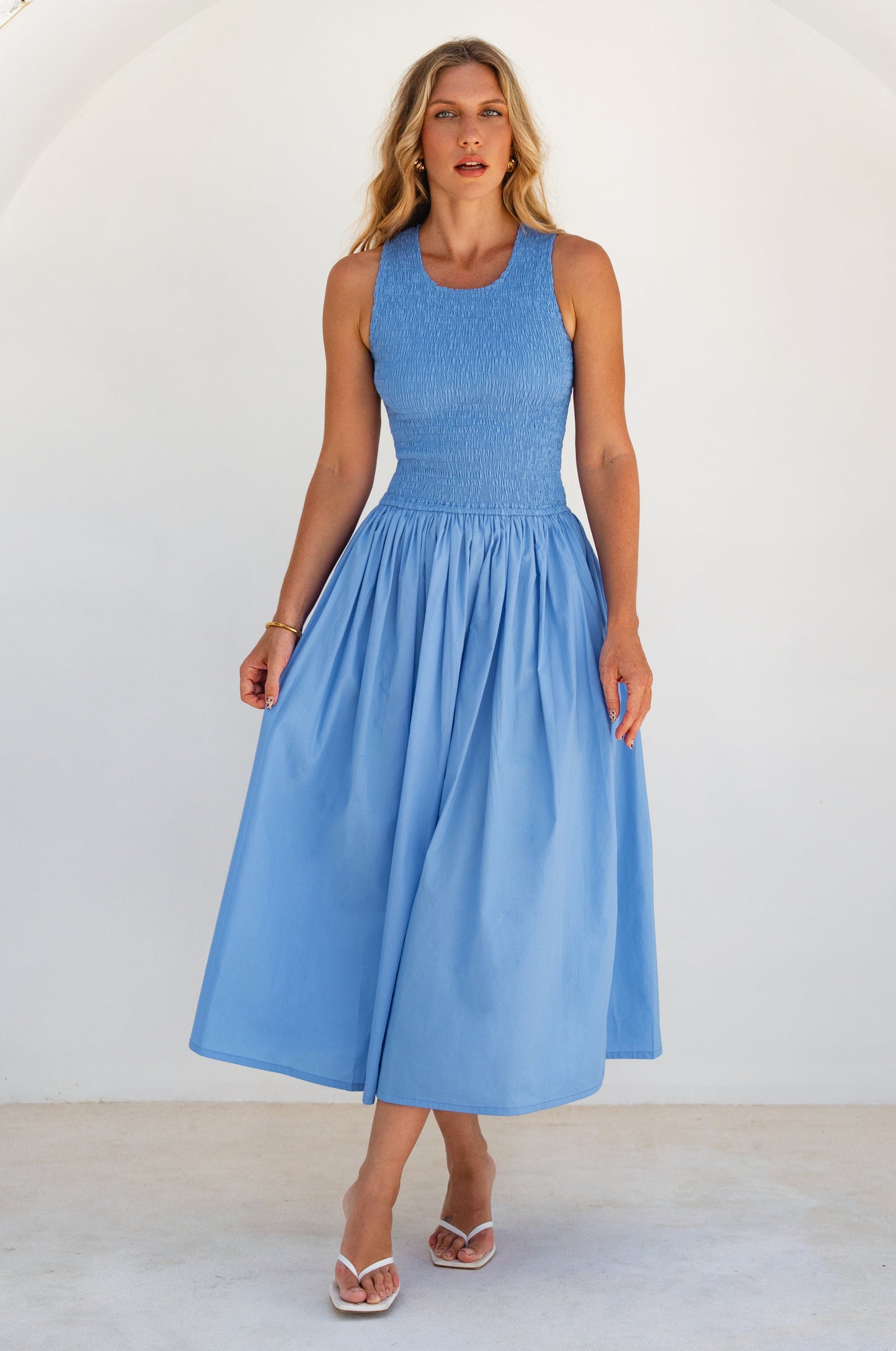 Lucciola Smocked Cotton Midi Dress-0
