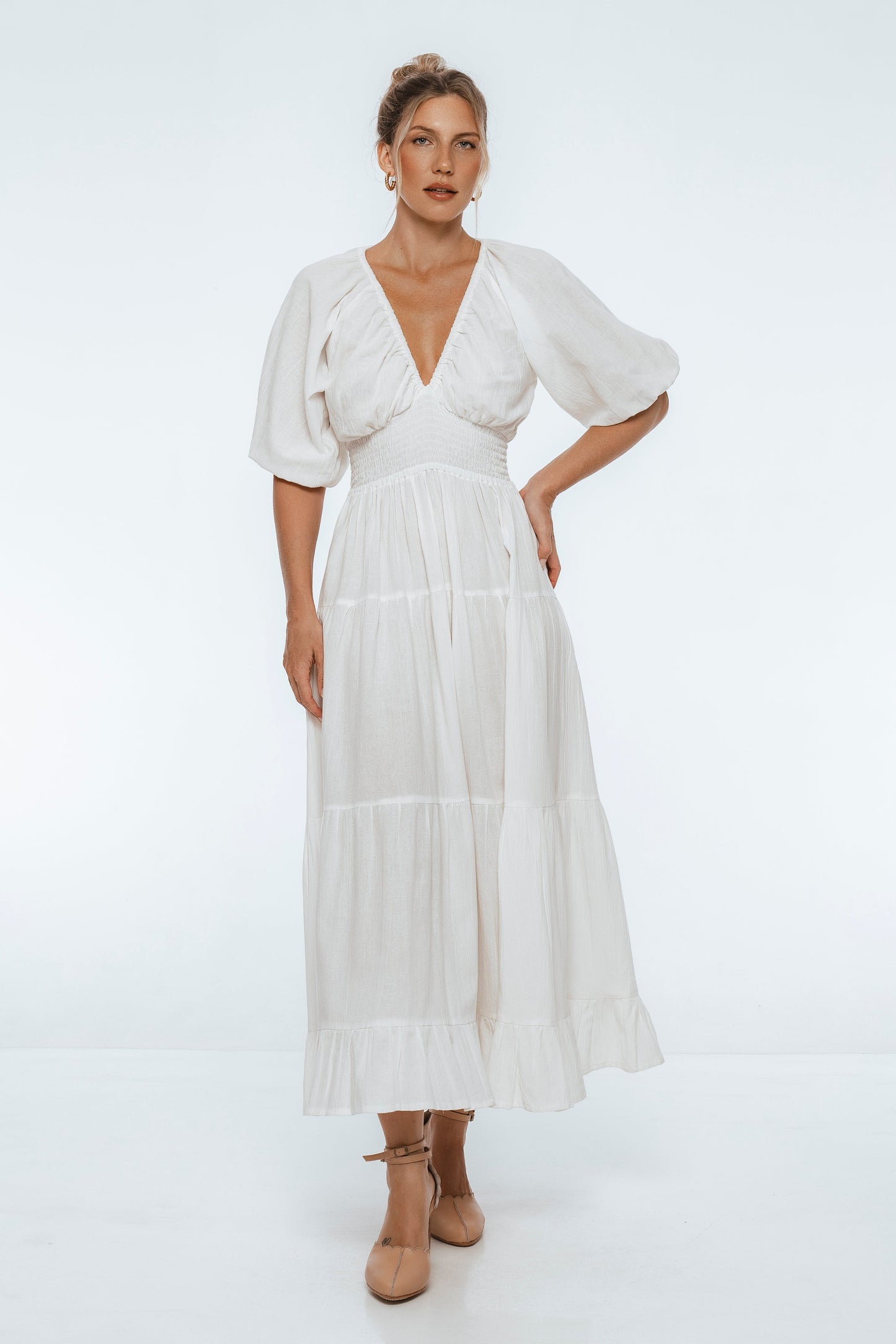 Lucienne Smocked Linen Maxi Dress-5