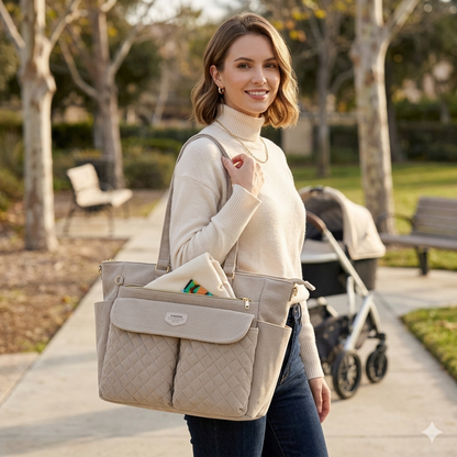 SUNVENO Corduroy Quilted Diaper Bag Tote-1
