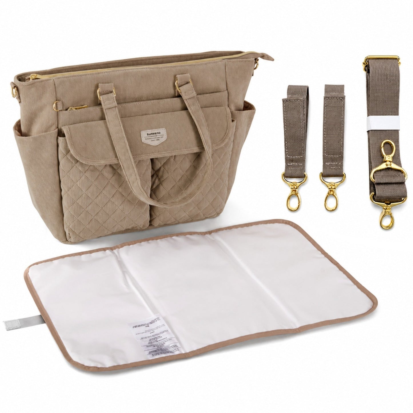SUNVENO Corduroy Quilted Diaper Bag Tote-4