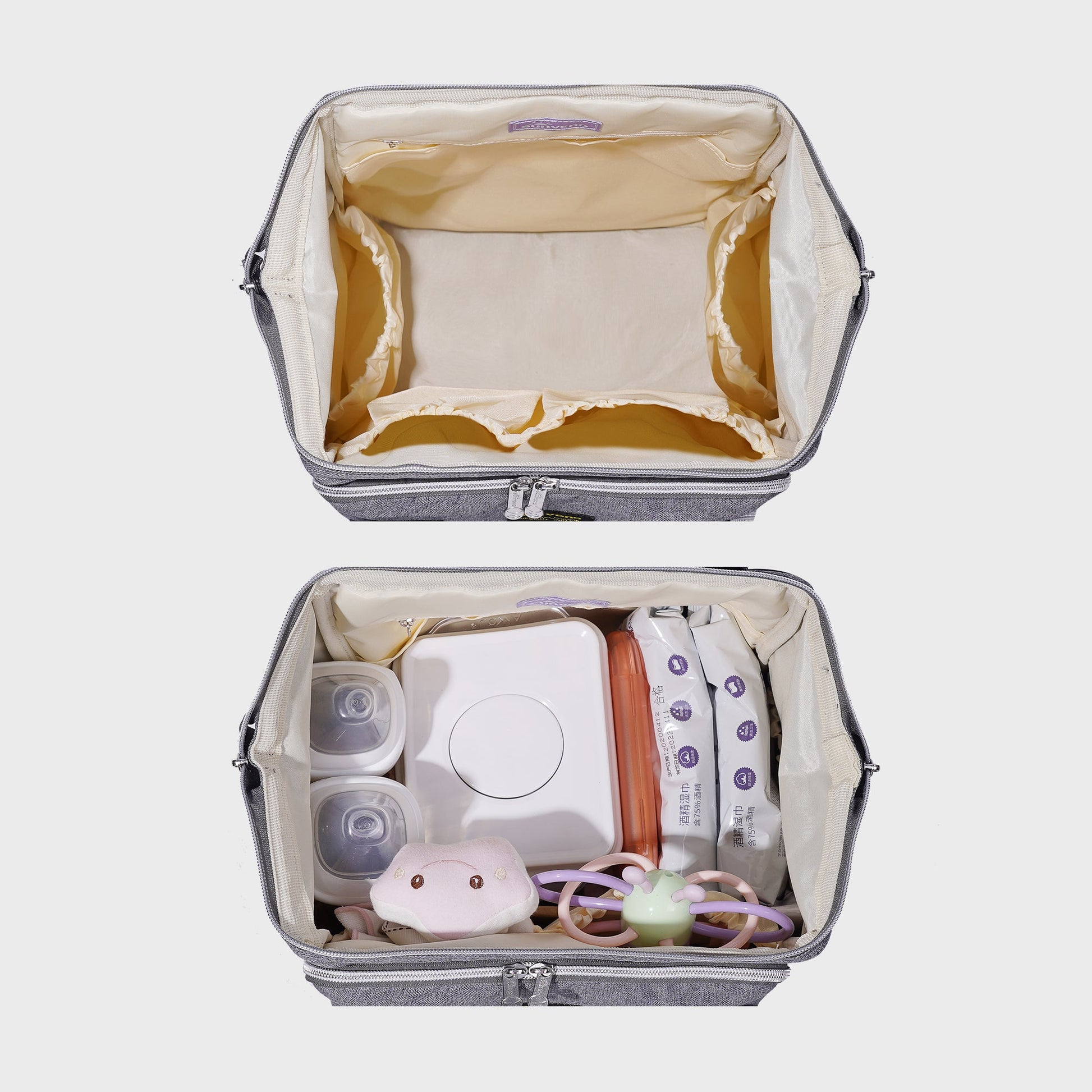 SUNVENO diaper backpack with open-wide insulated storage, featuring multiple compartments and adjustable straps for parents.